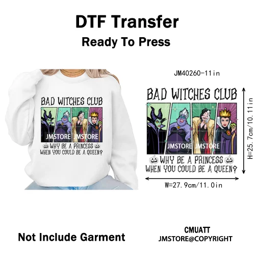 Waiting For Halloween Coquette Bad Girls Friends Wicty Logos Iron on DTF Washable Transfers Stickers Ready to Press for Clothing