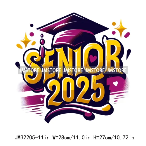 Senior Cap Class of 2025 High School Love Gifts College Grad Iron On DTF Heat Transfer Stickers Ready To Press For Clothing Bags