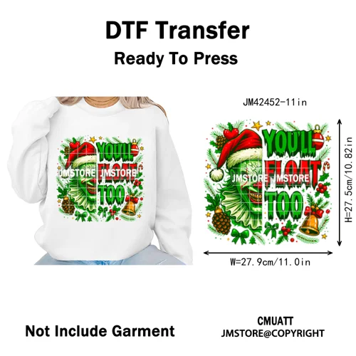 Funny Brushstroke Bubble Cartoon Christmas Killer Movie Xmas Iron on DTF Washable Transfers Stickers Ready to Press for Textiles