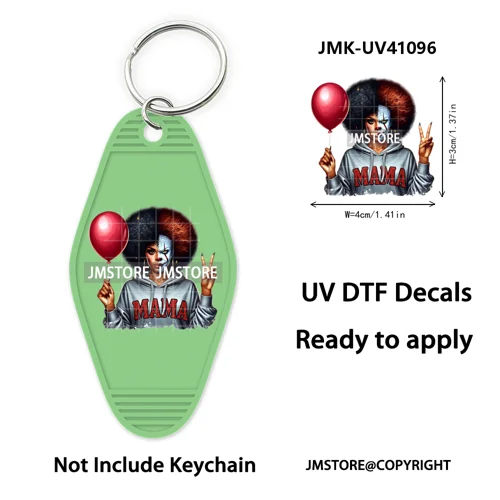 Black Horror Mama Skull Skeleton Ghosts UV DTF Motel Keychain Wraps Ready To Apply Waterproof High Quality Hotel Keychain Decals
