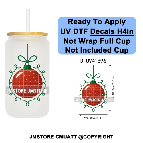 Preppy Christmas Stamps Xmas Card UV DTF Transfer Stickers Decals Ready To Apply Waterproof For 16OZ Libbey Glass Can Tumbler