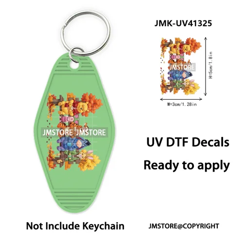 Cartoon Bear Pumpkin Fall Autumn Halloween UV DTF Motel Keychain Wraps Ready To Apply Custom High Quality Hotel Keychain Decals
