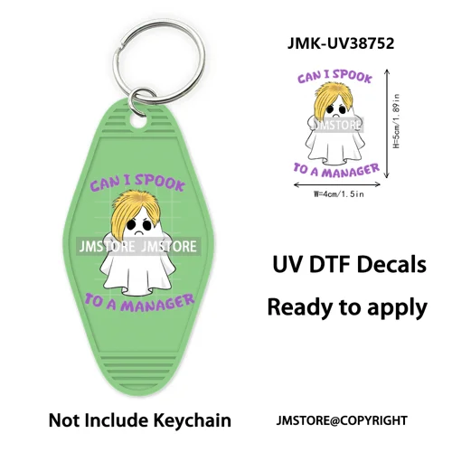 Funny Halloween Skull Skeleton Ghosts UV DTF Motel Keychain Wraps Ready To Apply Waterproof High Quality Hotel Keychain Decals