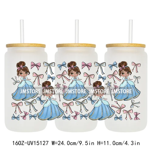 Coquette Bow Girly Princess Pumpkin Carriage UV DTF Stickers Ready to Transfer Cup Wrap Custom Labels For Libbey Can Glass Mugs