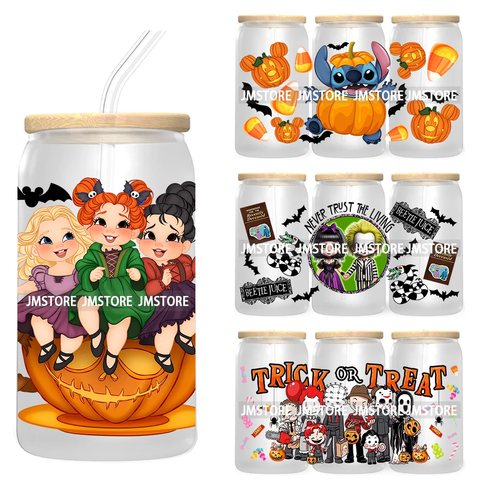 Fall Halloween Cartoon Friends 16OZ UV DTF Cup Wrap Transfer Stickers Custom Labels Durable Waterproof Logo For Libbey Glass Can