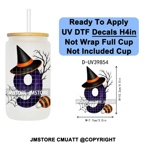 Polka Dot Pumpkin Halloween Letter Coquette UV DTF Decals Ready To Apply Waterproof Transfer Stickers For 16OZ Libbey Glass Can