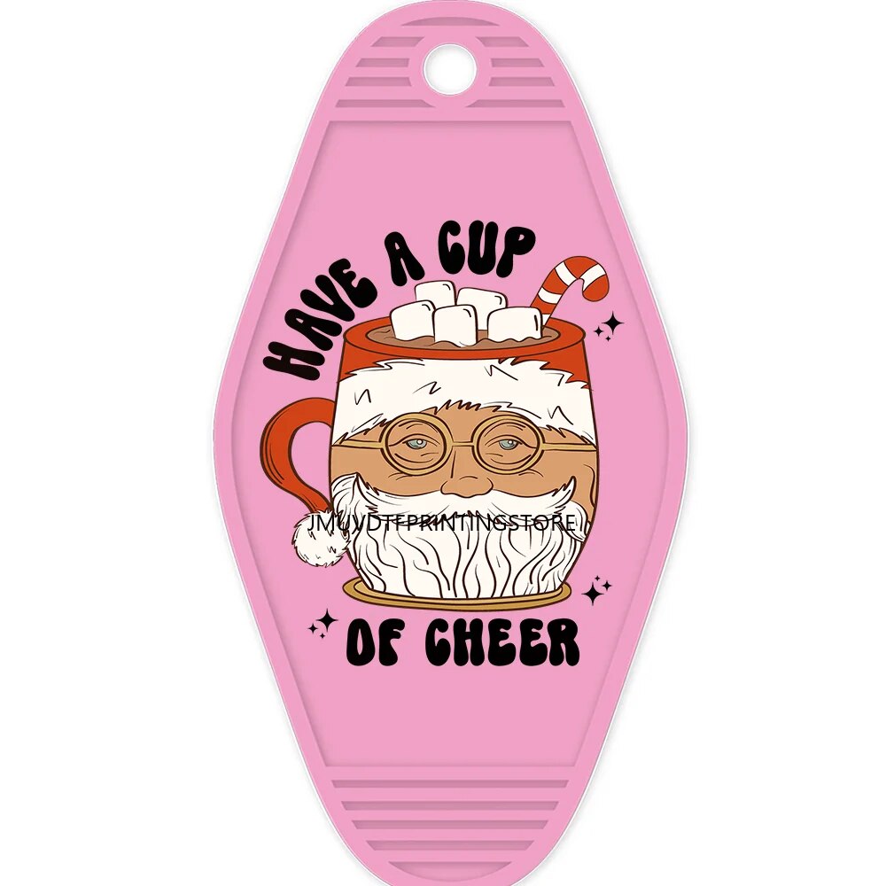 On The Petty List Christmas Santa High Quality WaterProof UV DTF Sticker For Motel Hotel Keychian Have A Cup Of Cheer Design