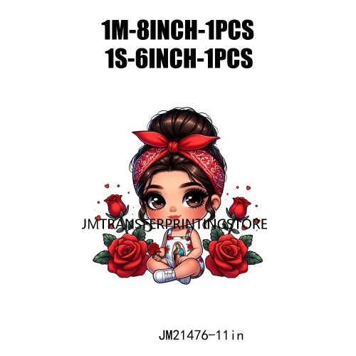 New Chibi Chicana Lovely Bow Rose Baby Girls Latina Princess Iron On DTF Heat Transfer Stickers Ready To Press For Clothing