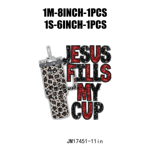 Cozy Season Santa Baby Merry Christmas Vibes New Year Designs Jesus Fills Up My Cup DTF Faux Sequin Transfer Sticker For Clothes