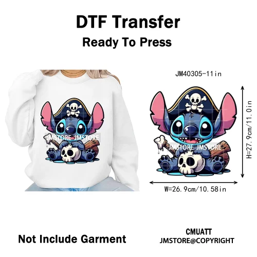 Cute Cartoon Blue Animal Princess Best Friends Designs Iron on DTF Washable Transfers Stickers Ready to Press for Clothing Bags