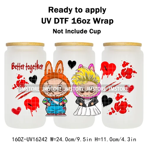 Laboo Horror Movie Characters Halloween 16OZ UV DTF Cup Wraps Ready To Apply Waterproof Transfer Stickers For Libbey Glass Can