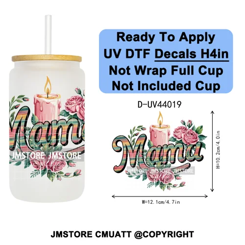 Floral Mexican Christmas Mama UV DTF Transfer Stickers Decals Ready To Apply Good Quality Prints For Libbey Cold Cup Mug Tumbler