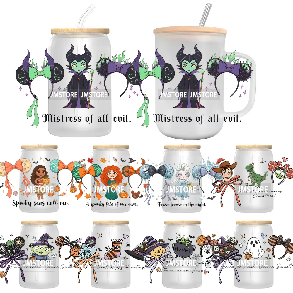 Spooky Halloween Mouse Ears Cartoon Character UV DTF Transfer Sticker Decals Ready To Apply Waterproof For 16OZ Libbey Glass Can