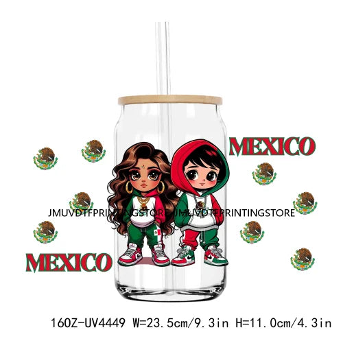 Cartoon Strawberry Girl 16OZ UV DTF Cup Wrap Transfers Stickers Mexican Custom Labels DIY Waterproof Logo For Libbey Glass Can