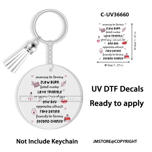 Trendy Bookish Inspirational Quotes UV DTF Decal Round Keychain Ready To Apply WaterProof Transfer Stickers For Circle Keychain