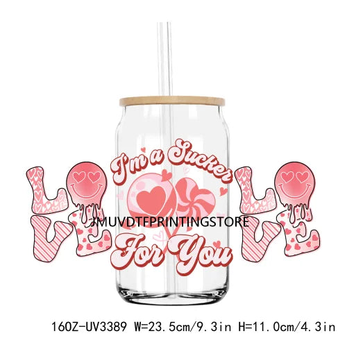 XOXO Valentines Coffee Cup 16OZ UV DTF Cup Wrap Transfers Stickers Custom Label DIY Waterproof Logo For Libbey Glass Can Hearts