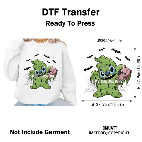 Spooky Vibes Horror Trick Or Treat Cartoon Animal Pumpkin Bats Iron on DTF Washable Transfers Sticker Ready to Press for Hoodies