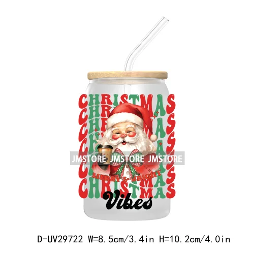 Tis the Season Santa Claus UV DTF Transfer Stickers Decals For Libbey Cold Cups Mugs Tumbler Waterproof Merry Christmas Vibes