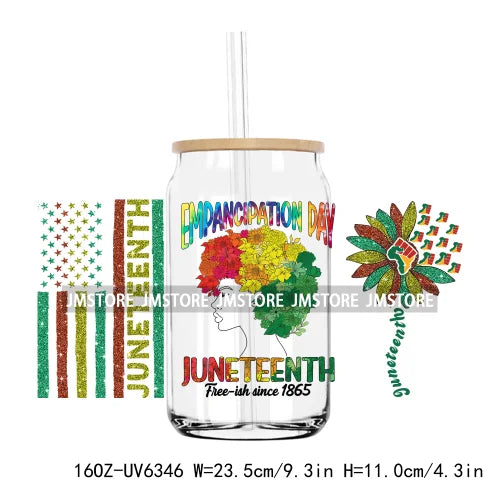 1865 Vibes Juneteenth Sunflower 16OZ UV DTF Cup Wrap Transfer Stickers Custom Label Durable Waterproof Logo For Libbey Glass Can