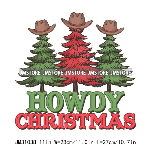 Retro Western Joy Santa Howdy Rocking Round The Christmas Tree Iron On DTF Transfers Stickers Ready To Press For Sweatshirts