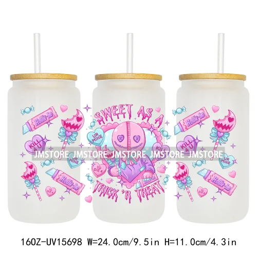 Hot Ghoul Summer Spooky Halloween 16OZ UV DTF Cup Wraps Ready To Apply Waterproof Transfer Stickers For Libbey Glass Can Tumbler