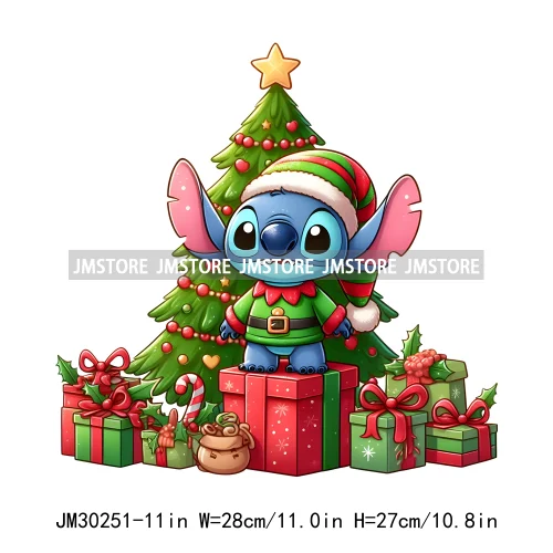 Christmas Cartoon Animal Characters Snow Holiday Santa Tree Gifts Iron On DTF Transfers Stickers Ready To Press For Sweatshirts