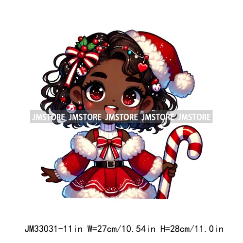 Sweet Santa African American Girly Christmas Character Holiday Vibes Xmas Iron On DTF Transfers Stickers Ready To Press T-shirts