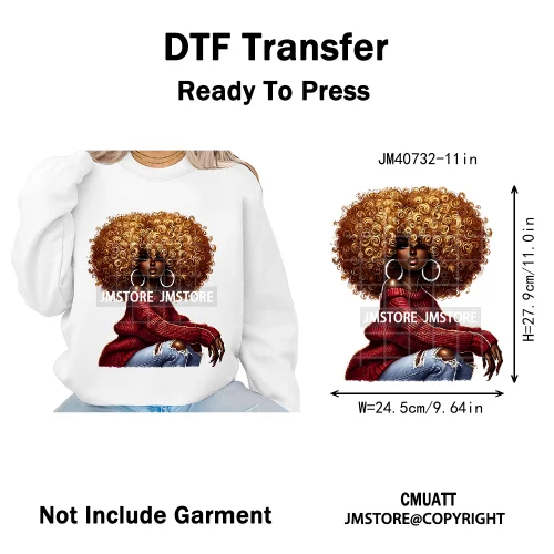 Sassy Curly Afro Women Fashion Hairstyle Urban Melanin Girls Iron on DTF Washable Transfers Stickers Ready to Press for Textile