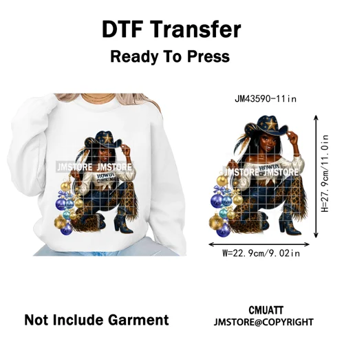 Western Cowgirl African Melanie Boots Howdy Christmas Iron on Washable DTF Heat Transfer Stickers Ready to Press for Hoodies Bag