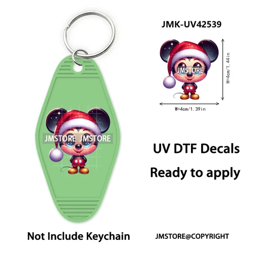 Trendy Christmas Cartoon UV DTF Keychain Wraps Ready To Apply Waterproof High Quality DIY Craft Decals For Hotel Motel Keychain