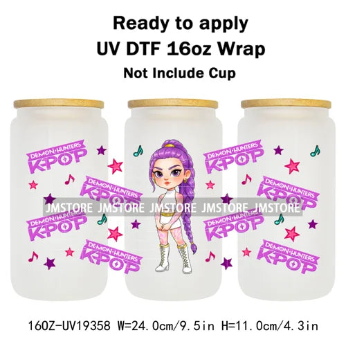 Demon Hunters Kpop Cup Noodle UV DTF Cup Wrap Ready To Apply Transfer Stickers Durable 16OZ Tumbler Wraps For Libbey Glass Can
