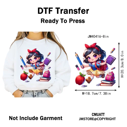 Cartoon Character Back To School Book Teacher School Friends Iron on DTF Washable Transfers Stickers Ready to Press for Textile