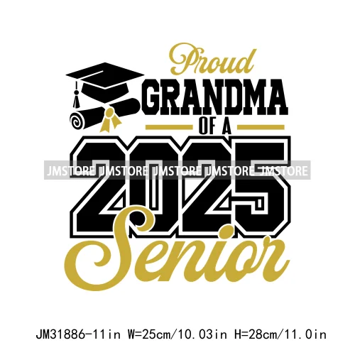 High School Graduation Proud Mom Of Senior 2025 Letters Iron On DTF Heat Transfers Stickers Ready To Press For T-shirts Bags