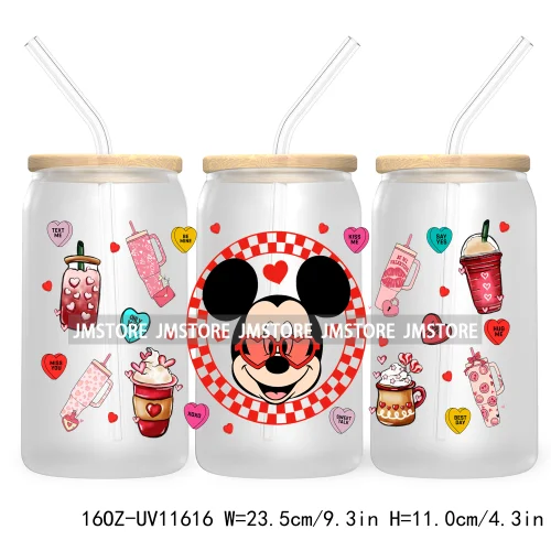 Happy Valentine's Day Cartoon Mouse Couple 16OZ UV Cup Wrap DTF Transfer Sticker For Libbey Glass Can Cups Tumbler XOXO Love Bug