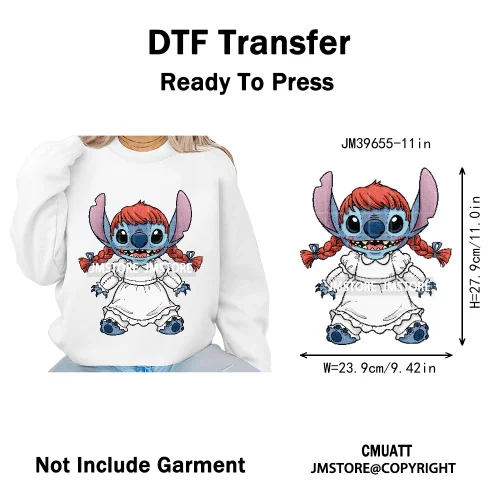 Spooky Scary Cute Cartoon Blue Animal Halloween Horror Vibes Iron on DTF Washable Transfers Stickers Ready to Press for Clothing