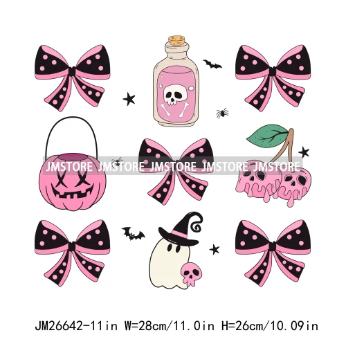 Fashion Halloween Pumpkin Coquette Bow Spooky Vibes Washable Printing DTF Iron On Heat Press Transfer Stickers For Clothing Bags