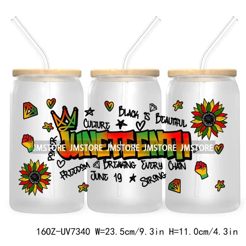 God Says I Am Juneteenth 16OZ UV DTF Cup Wrap Transfer Stickers For Libbey Glass Can Cups Tumbler Waterproof Black Girl Queen