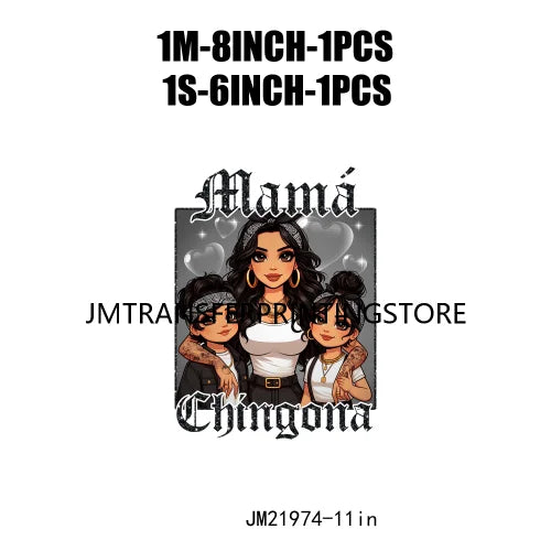 Latina Chicano Mom Iron On Transfer Patches Mama Chingona Mexican Chibi Style Mother's Day DTF Transfer Stickers For Hoodies