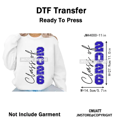 Faux Glitter Senior Class of 2026 High School Graduate Reunion Iron on Washable DTF Transfer Stickers Ready to Press for Clothes