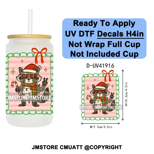 Preppy Christmas Stamps Xmas Card UV DTF Transfer Stickers Decals Ready To Apply Waterproof For 16OZ Libbey Glass Can Tumbler