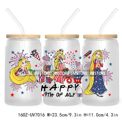 Happy 4TH Of July Cartoon Bear Friends 16OZ UV DTF Cup Wrap Transfer Stickers For Libbey Glass Can Cups Tumbler Waterproof Craft