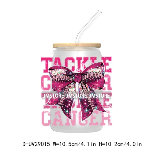 Football Pink Out Breast Cancer Awareness UV DTF Transfer Stickers Decals For Libbey Cold Cups Mugs Tumbler Coquette Bow Ribbon