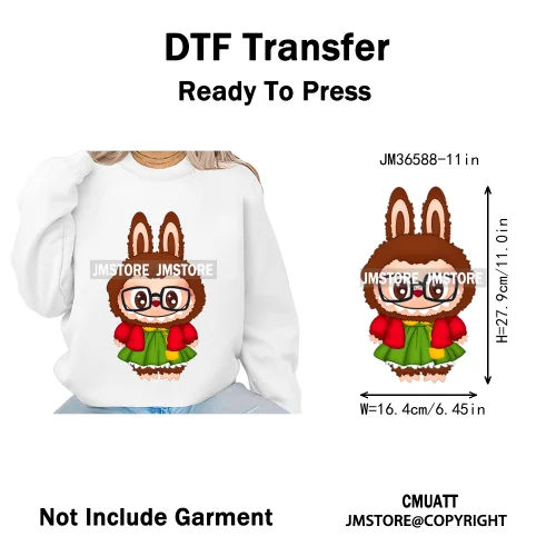 Cute Baby Cartoon Monster Doll Character Bow Girly Washable Decals Iron On DTF Heat Transfer Stickers Ready To Press for Clothes