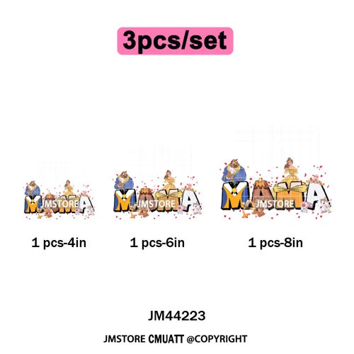 Cartoon Mama Princess Happy Mother's Day Family Vacation Iron on Washable DTF Heat Transfers Stickers Ready to Press for Hoodies