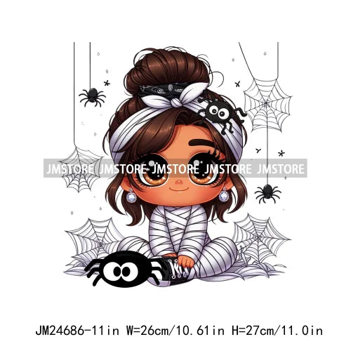 Cute Hispanic Latina Baby Little Girls Spooky Halloween Mummy Diamond Earrings Iron On DTF Heat Transfers Stickers For Clothes