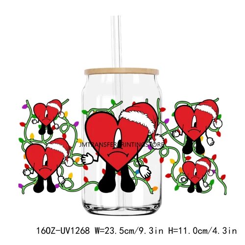 Bad Bunny Christmas 16OZ UV DTF Cup Wrap Transfers Stickers Custom Labels DIY Durable Waterproof Logo For Libbey Glass Can