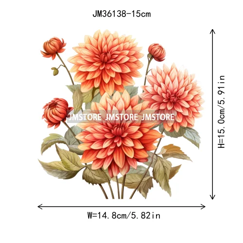 15cm 5.9in Kids Rose Flower Iron On DTF Heat Transfer Stickers For Clothes Printed Vinyl Thermal Applique Washable T-Shirt Decal
