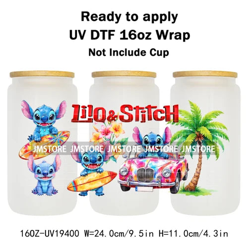 Tropical Cartoon Summer Vibes Splash UV DTF Wraps Transfer Sticker Waterproof High Quality For 16OZ Libbey Glass Can Tumblers