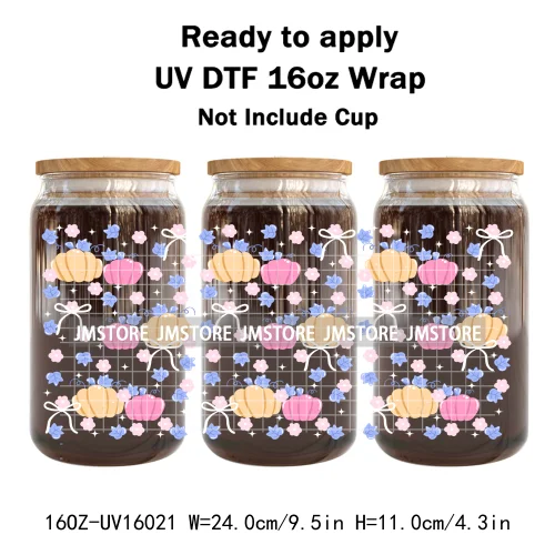 Fall Pumpkin Bow Autumn Girly UV DTF Stickers Ready To Transfer Cup Wrap Custom Labels DIY Craft For Libbey Can Glass Tumblers