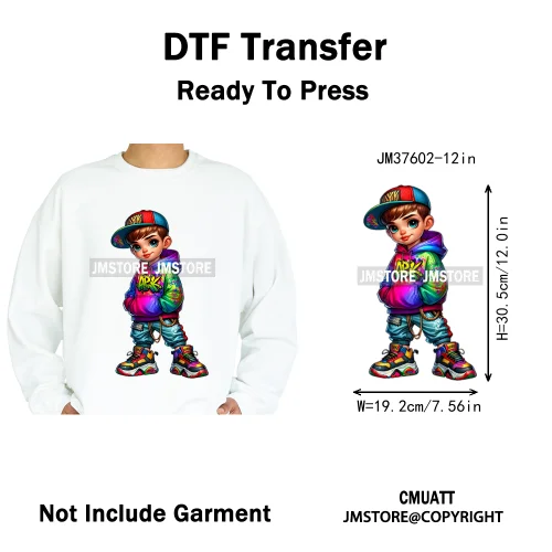 12in Old School Rap Hip Hop Music King Gaming Urban Vibes Graffiti Iron on DTF Heat Transfer Stickers Ready to Press for T-shirt